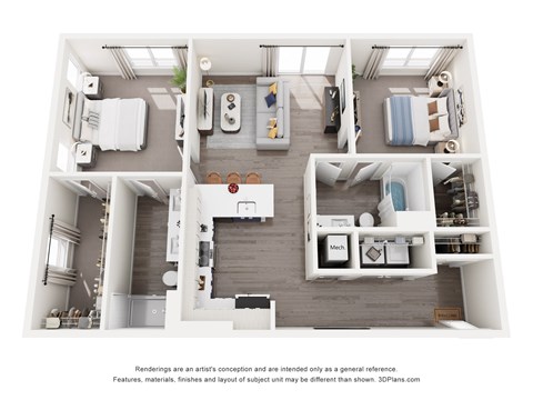 Floor plan for 2 beds, 2 baths, 1104 sqft